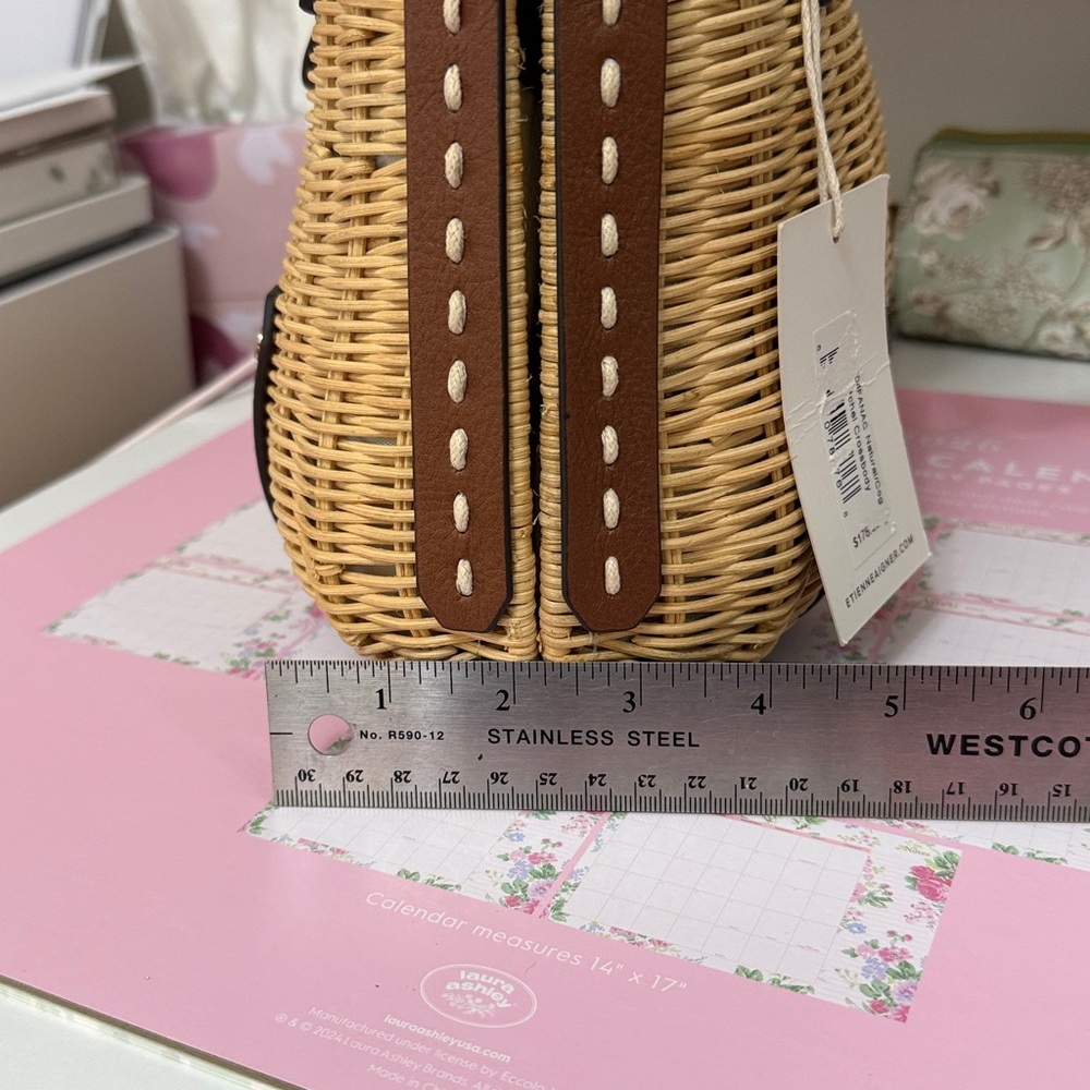 Etienne Aigner Woven Rattan Satchel Handbag in Tan and Brown - Picture 12 of 16